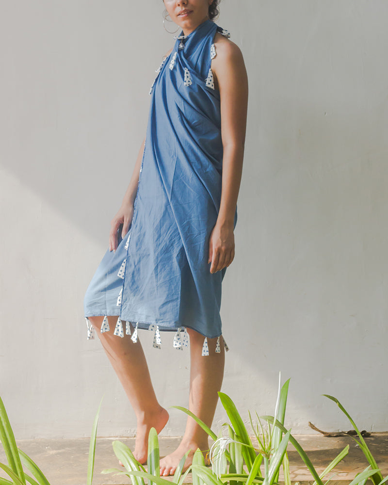 Aloe Vera Infused Blue Organic Cotton Sarong with Tassles
