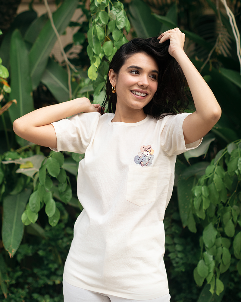 Peekabo Abstract Woman Lime Yellow Organic Cotton Top