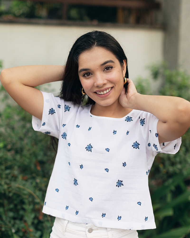Crop top #75- handloom puff hand organic cotton top in multi colour